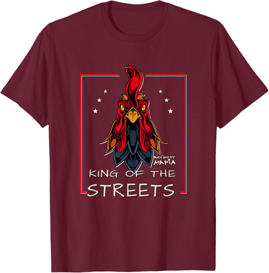 Key West, Florida - King of the Streets Rooster T-Shirt - T-Shirt | Maroon
