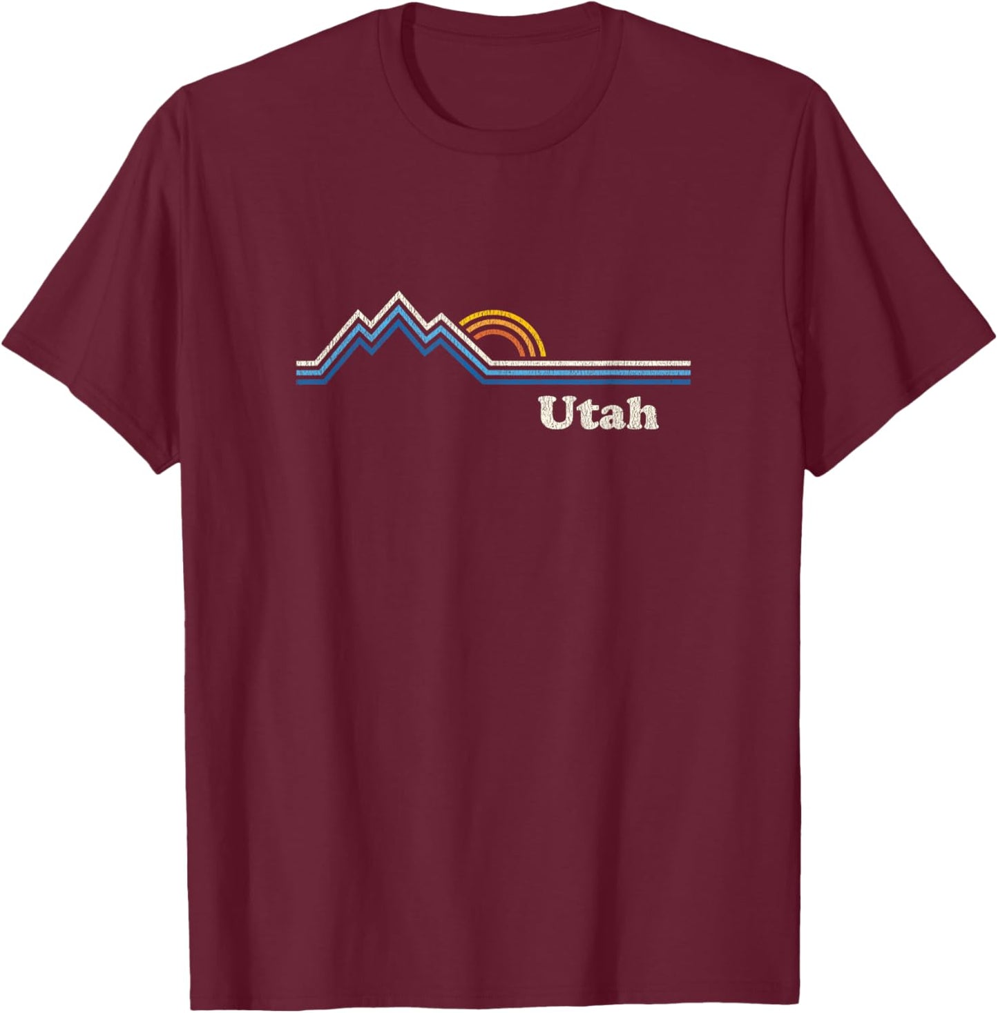 Retro Utah T Shirt Vintage Sunrise Mountains Design T-Shirt - T-Shirt | Maroon