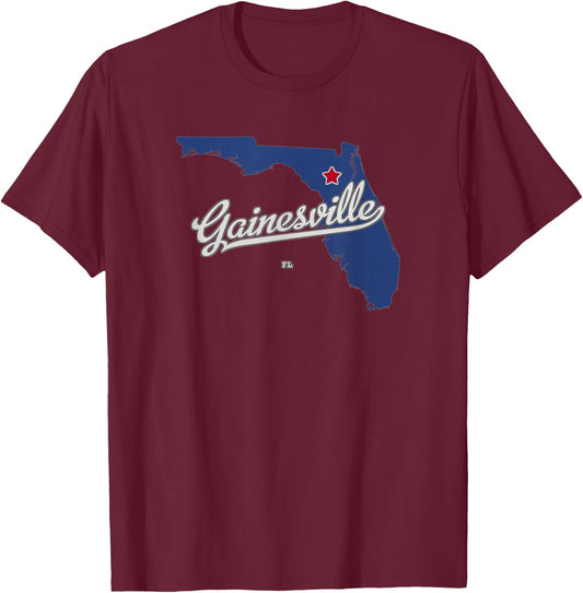 Gainesville Florida FL Map T-Shirt - T-Shirt | Maroon