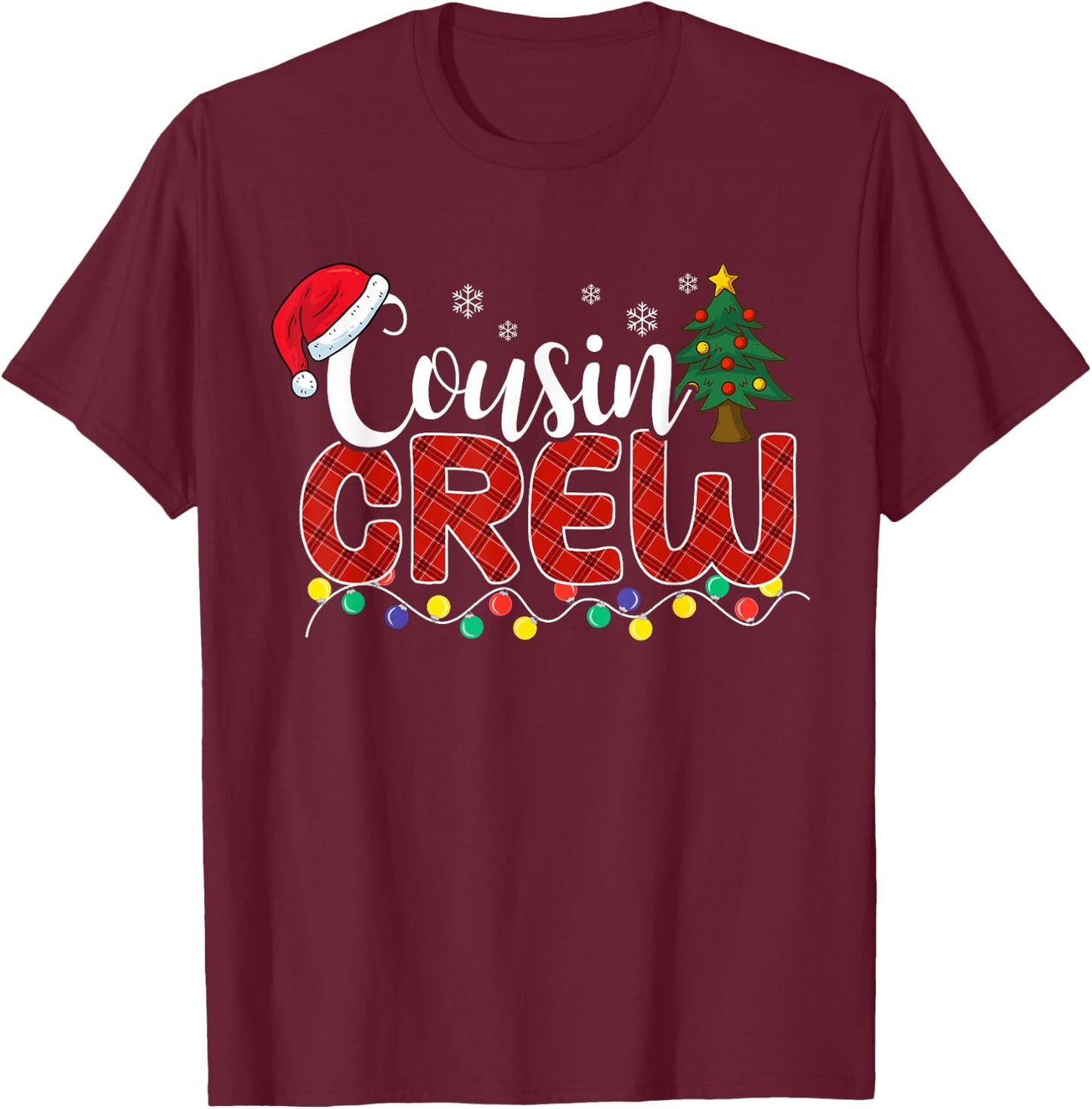 Christmas Cousin Crew Plaid Santa Family Matching Pajamas T-Shirt - T-Shirt | Maroon