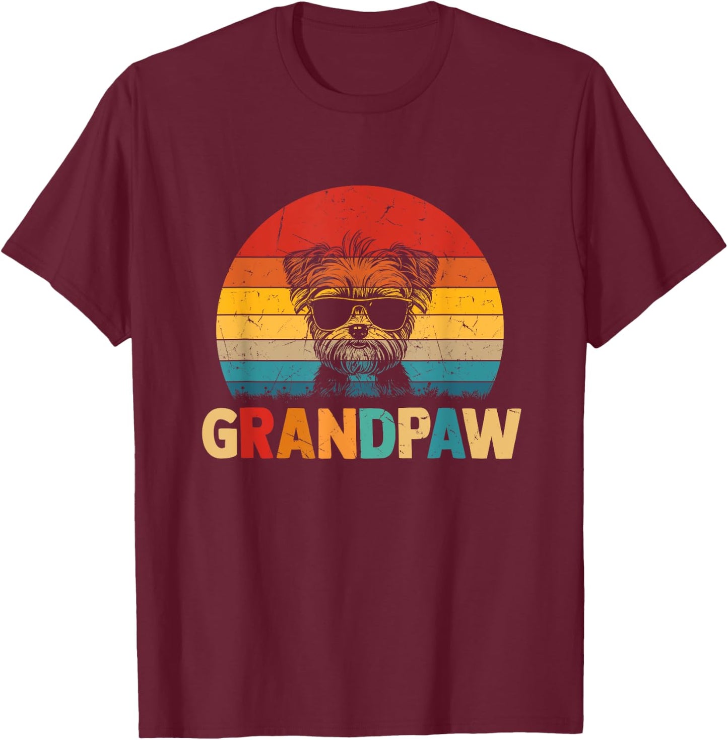 Funny Grandpaw Retro Vintage Morkie Lovers Grandpa Fathers T-Shirt - T-Shirt | Maroon