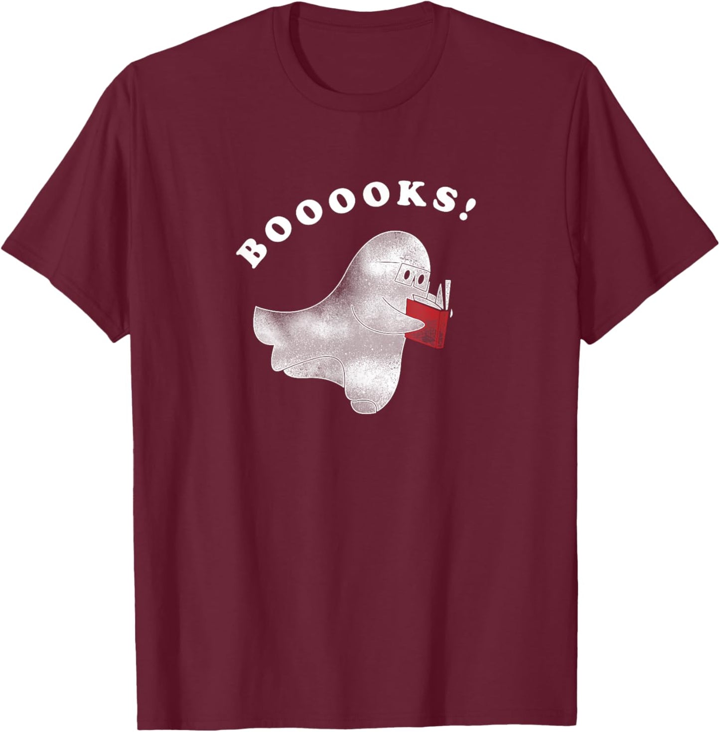 Booooks! Ghost Reading Books Halloween T-Shirt - T-Shirt | Maroon
