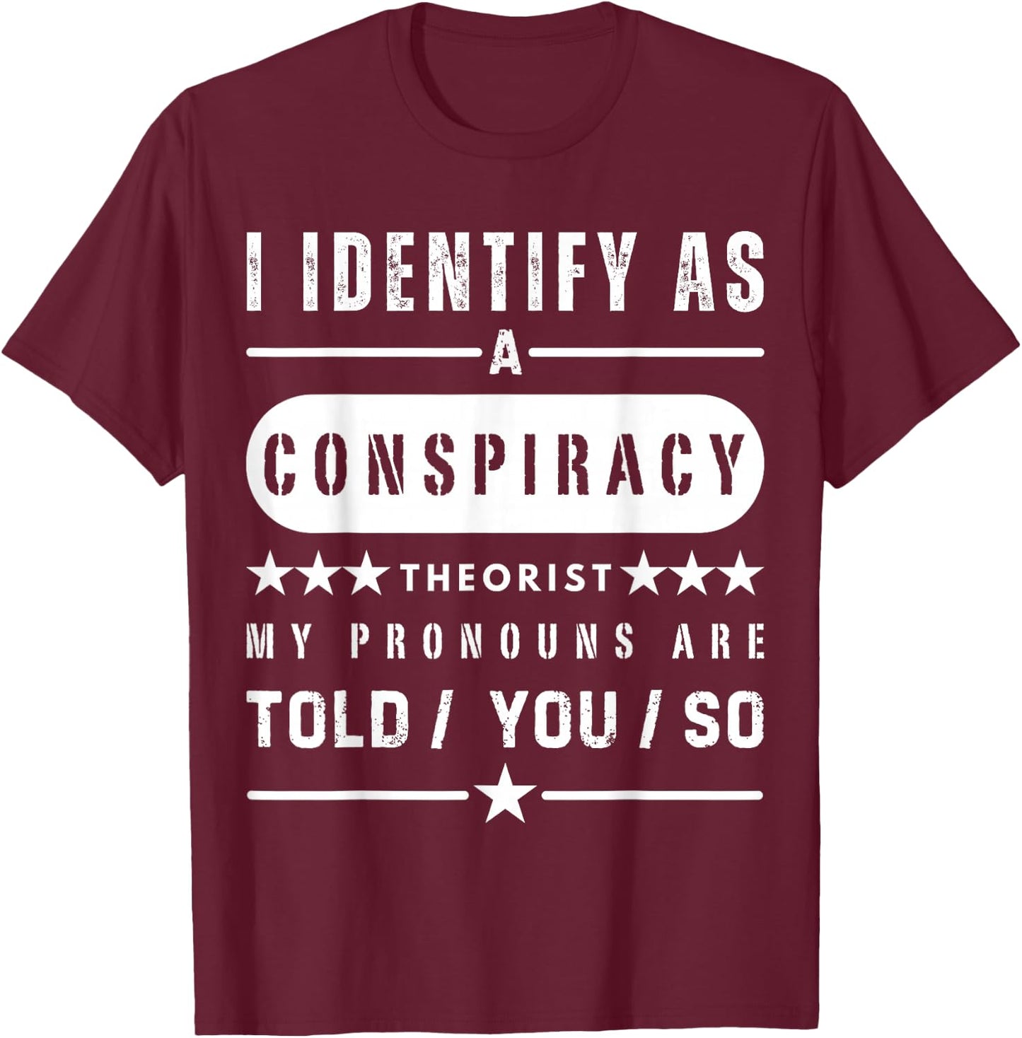 I Identify As Conspiracy Theorist US Patriot Funny Patriot T-Shirt - T-Shirt | Maroon