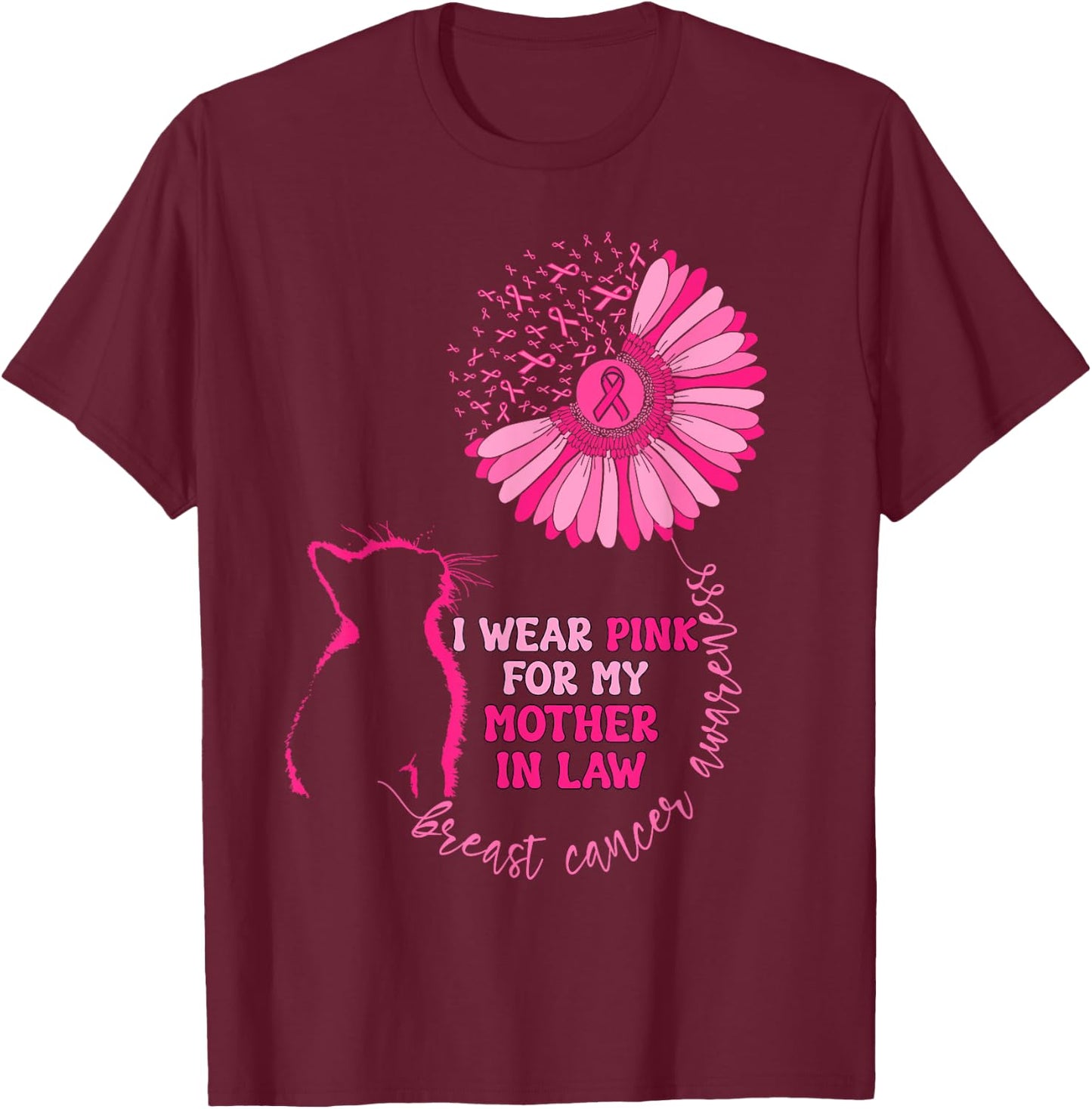 I Wear Pink For My Mother In Law Breast Cancer Awareness Cat Women Kids T-Shirt - T-Shirt | Maroon