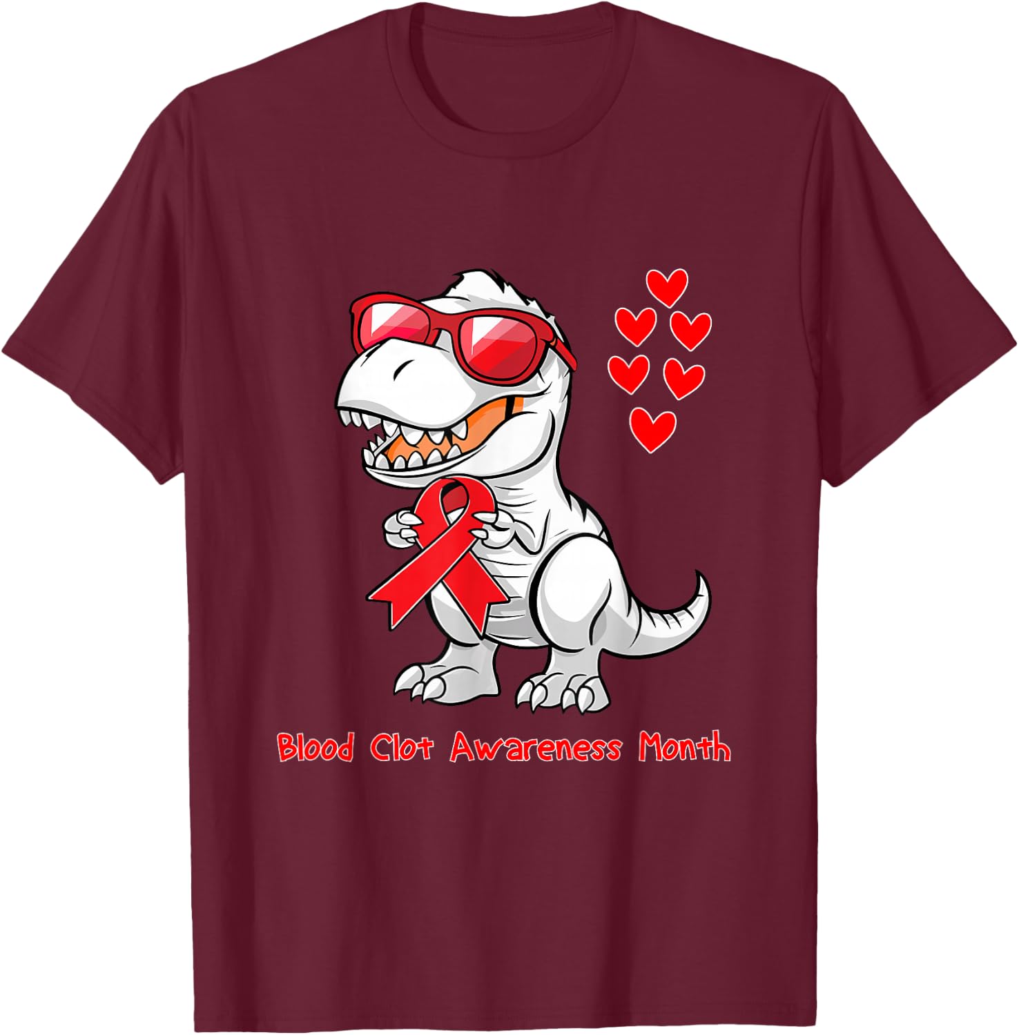 T-rex Dinosaur Blood Clot Awareness Day Dino Toddlers T-Shirt - T-Shirt | Maroon