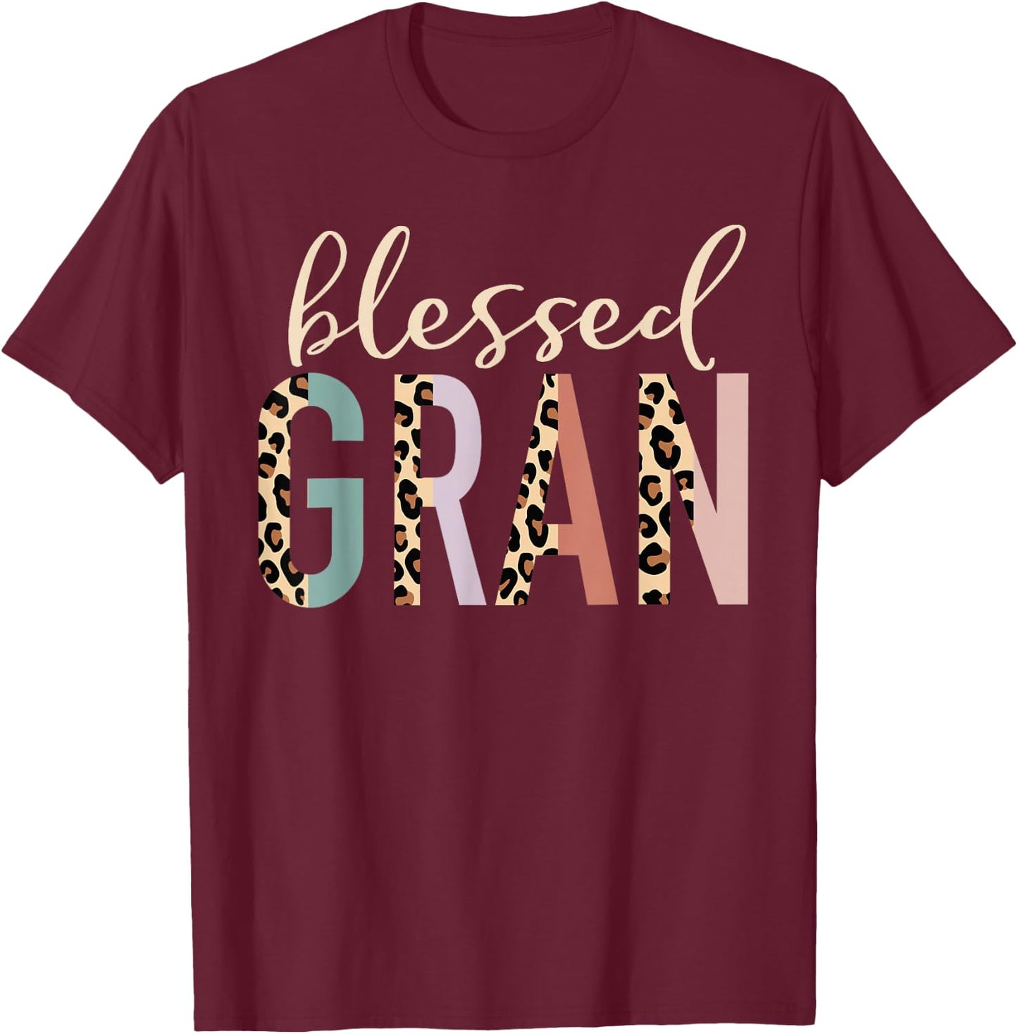 Blessed Gran Cute Leopard Print T-Shirt - T-Shirt | Maroon