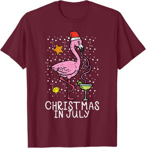 Christmas In July Flamingo Santa Summer Xmas Women Men Kids T-Shirt - T-Shirt | Maroon