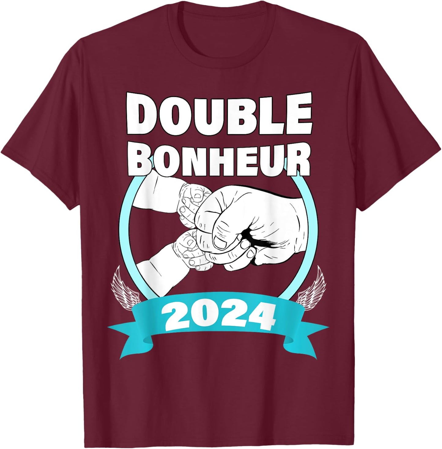 Announcement Pregnancy Baby Daddy Of Twins Double Happiness 2024 , Black, S T-Shirt - T-Shirt | Maroon