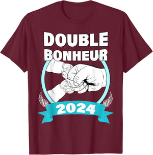 Announcement Pregnancy Baby Daddy Of Twins Double Happiness 2024 , Black, S T-Shirt - T-Shirt | Maroon