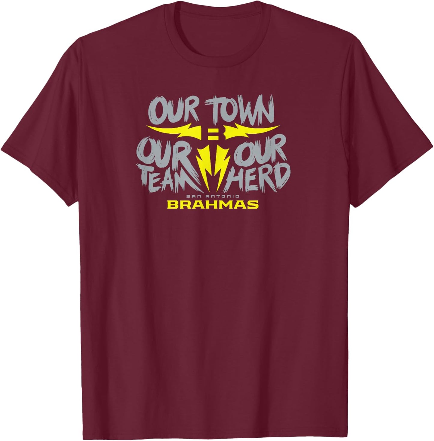 San Antonio Brahmas - Our Town Our Team Our Herd - UFL T-Shirt - T-Shirt | Maroon