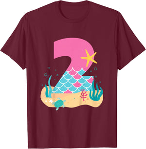 Kids Cute 2nd Birthday Outfits for Girls Mermaid 2 Year Old T-Shirt - T-Shirt | Maroon