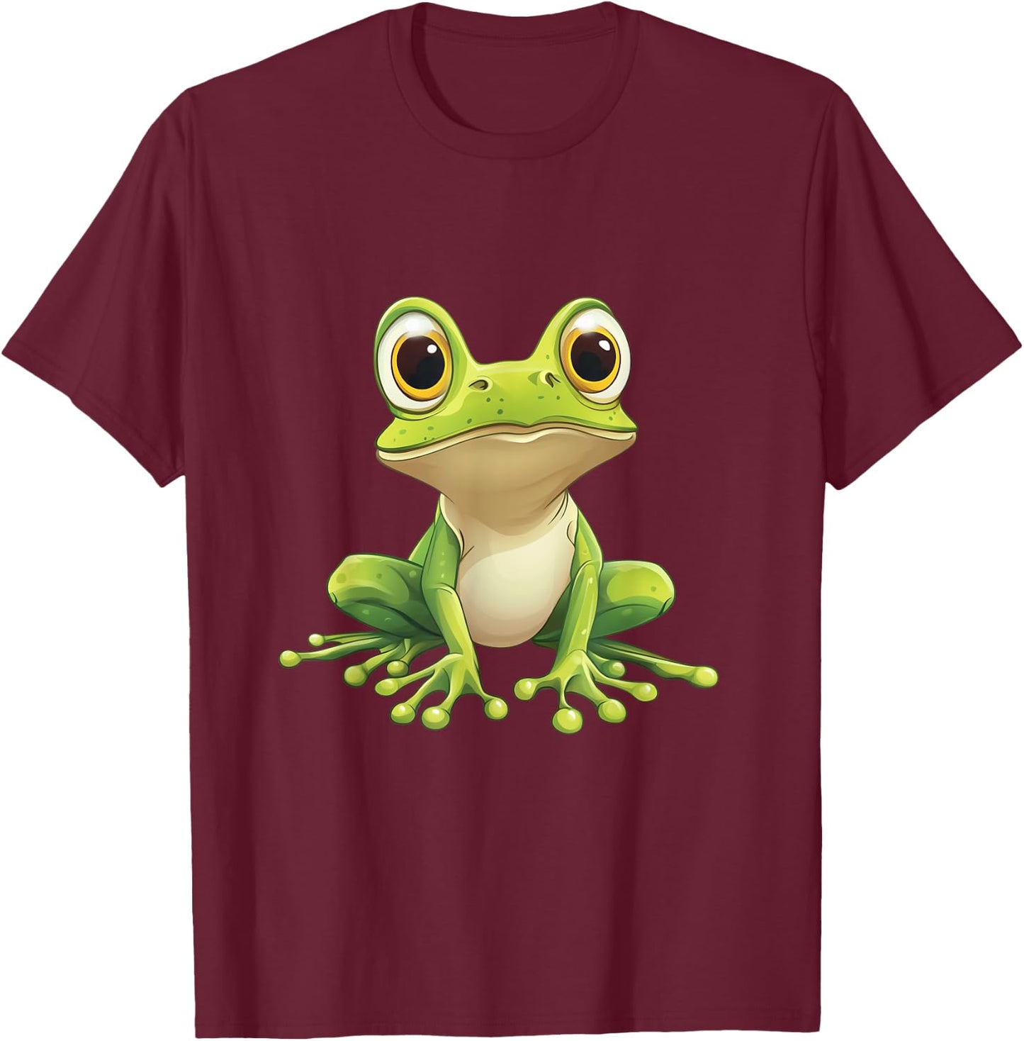 Funny Frog with Big Eyes - Frog Motif , black T-Shirt - T-Shirt | Maroon