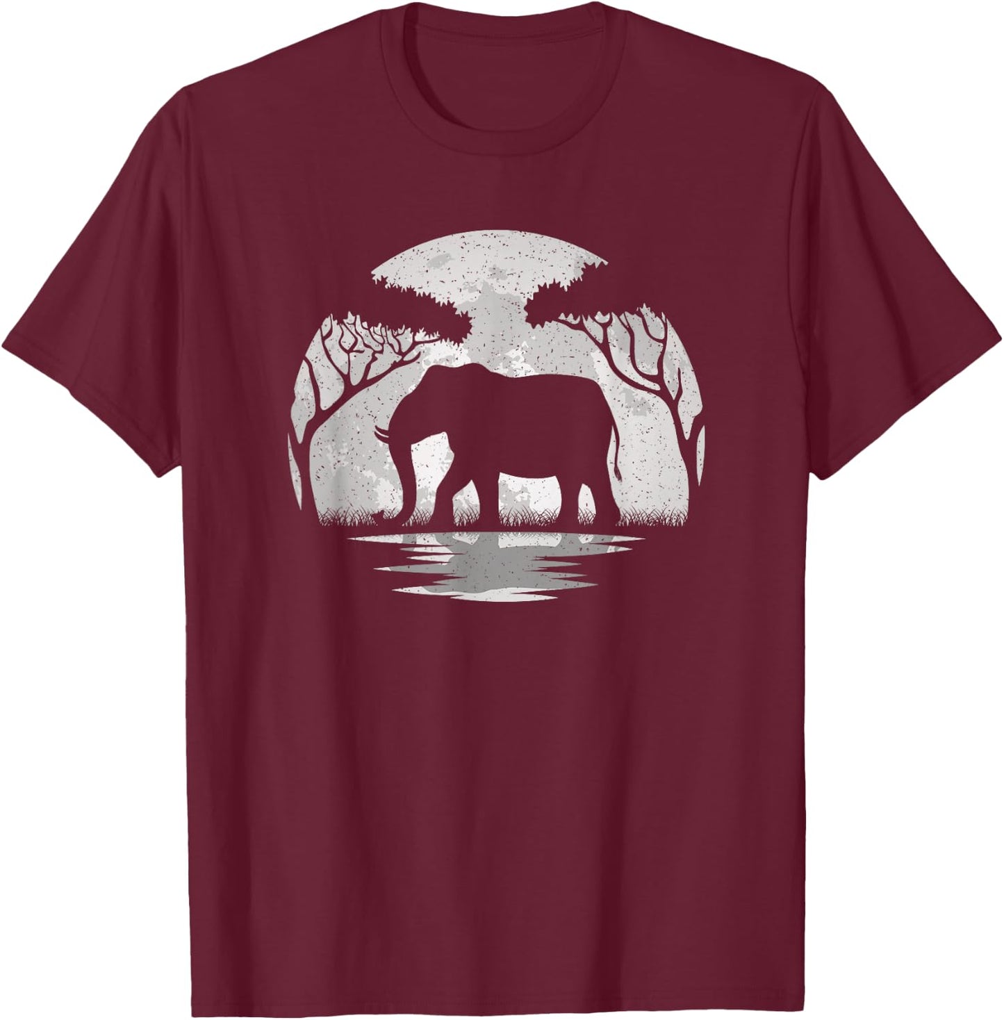 Elephant Moon Vintage Elephant Lover Wildlife Men Women T-Shirt - T-Shirt | Maroon