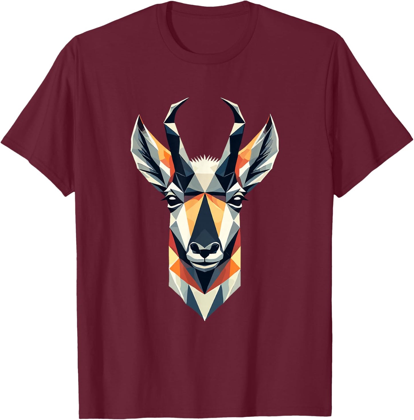 Geometric Art Pronghorn American Antelope Pronghorns T-Shirt - T-Shirt | Maroon