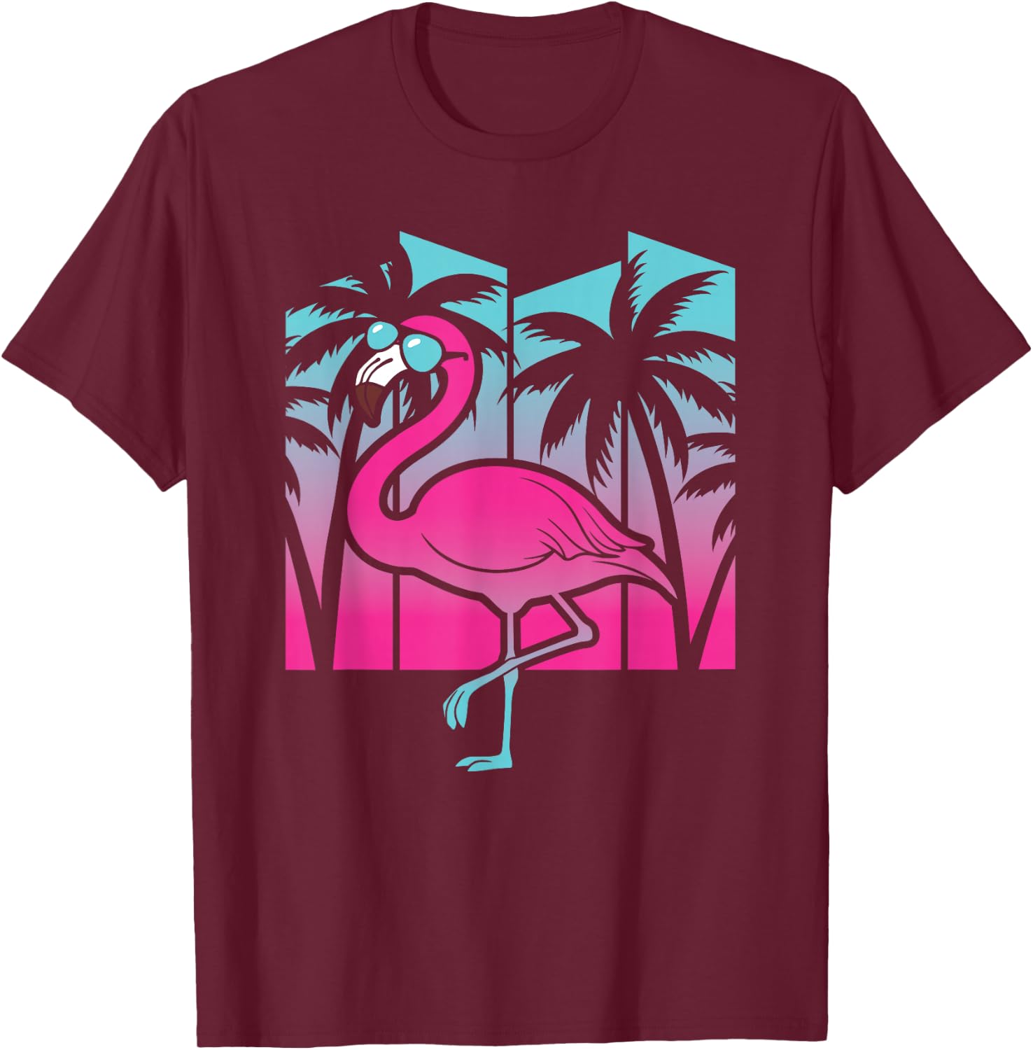 Flamingo Tropical Vaporwave Hawaiian Palm Trees Men Women T-Shirt - T-Shirt | Maroon