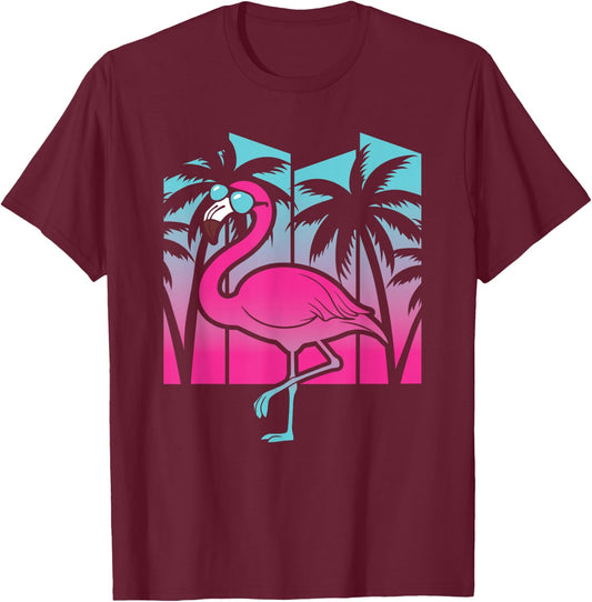Flamingo Tropical Vaporwave Hawaiian Palm Trees Men Women T-Shirt - T-Shirt | Maroon