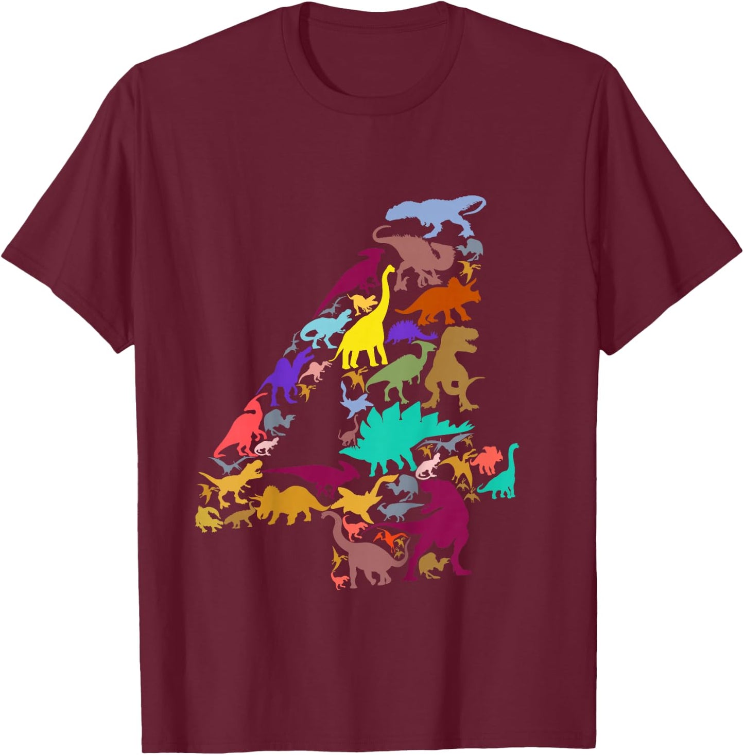 Kids Dinosaur 4th Birthday Boy 4 Years T-Rex Party Rawr I'm 4 T-Shirt - T-Shirt | Maroon