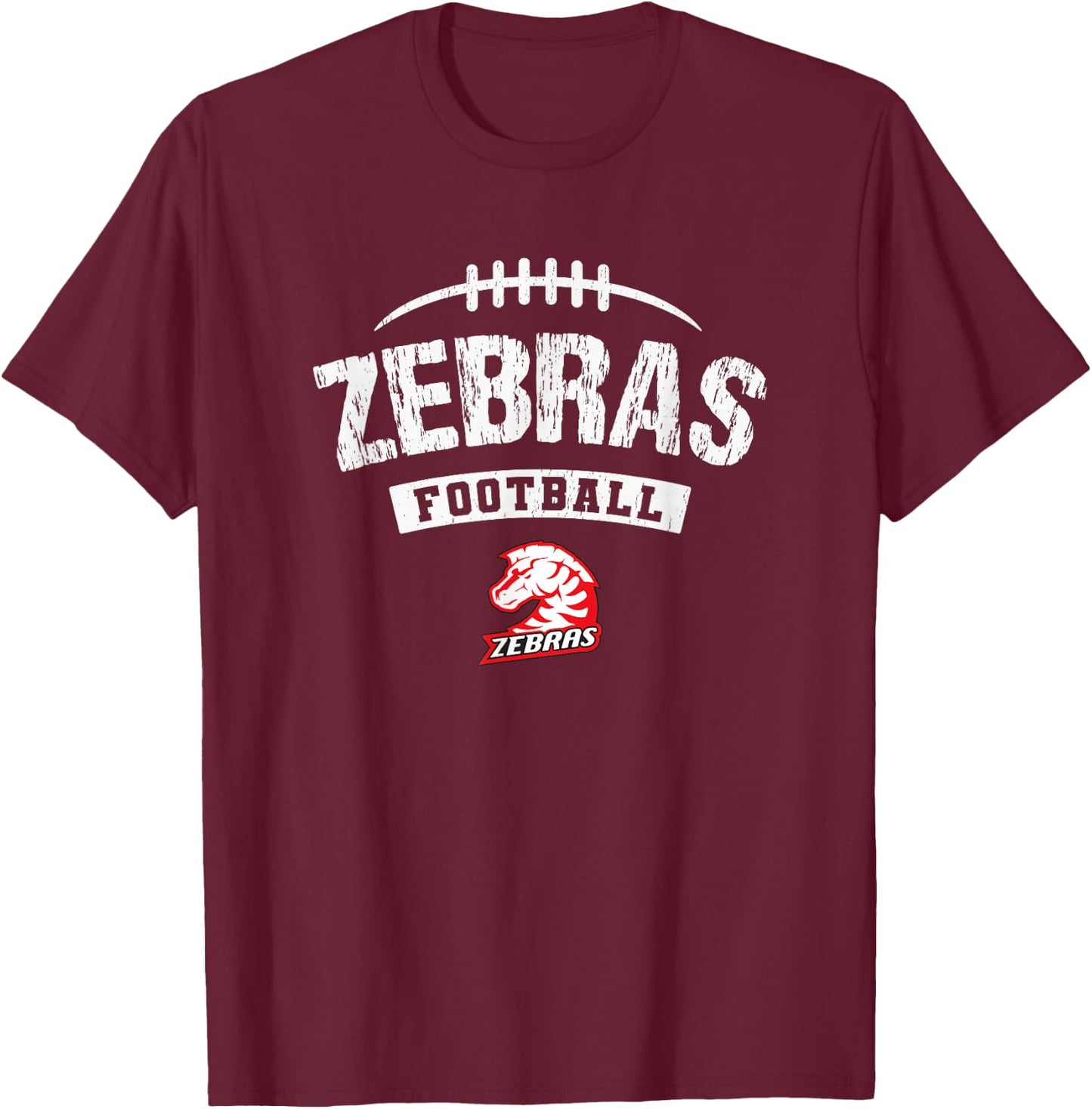 Claremore Zebras Logo Football Distressed HS T-Shirt - T-Shirt | Maroon