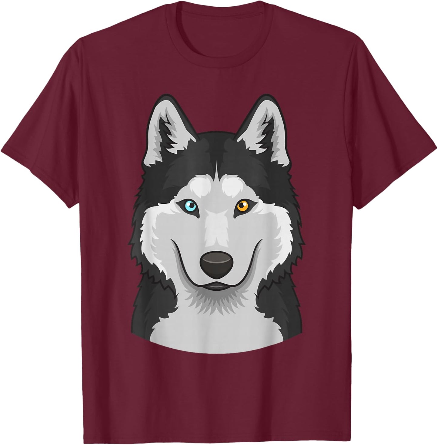 Siberian Husky face cute blue-brown eyes dog T-Shirt - T-Shirt | Maroon