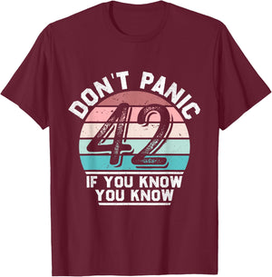 Don't Panic Retro Vintage Awesome 42 Funny , Black, S T-Shirt - T-Shirt | Maroon