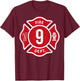 Kids Fire Truck 9th Birthday Boy Firefighter 9 Year Old T-Shirt - T-Shirt | Maroon