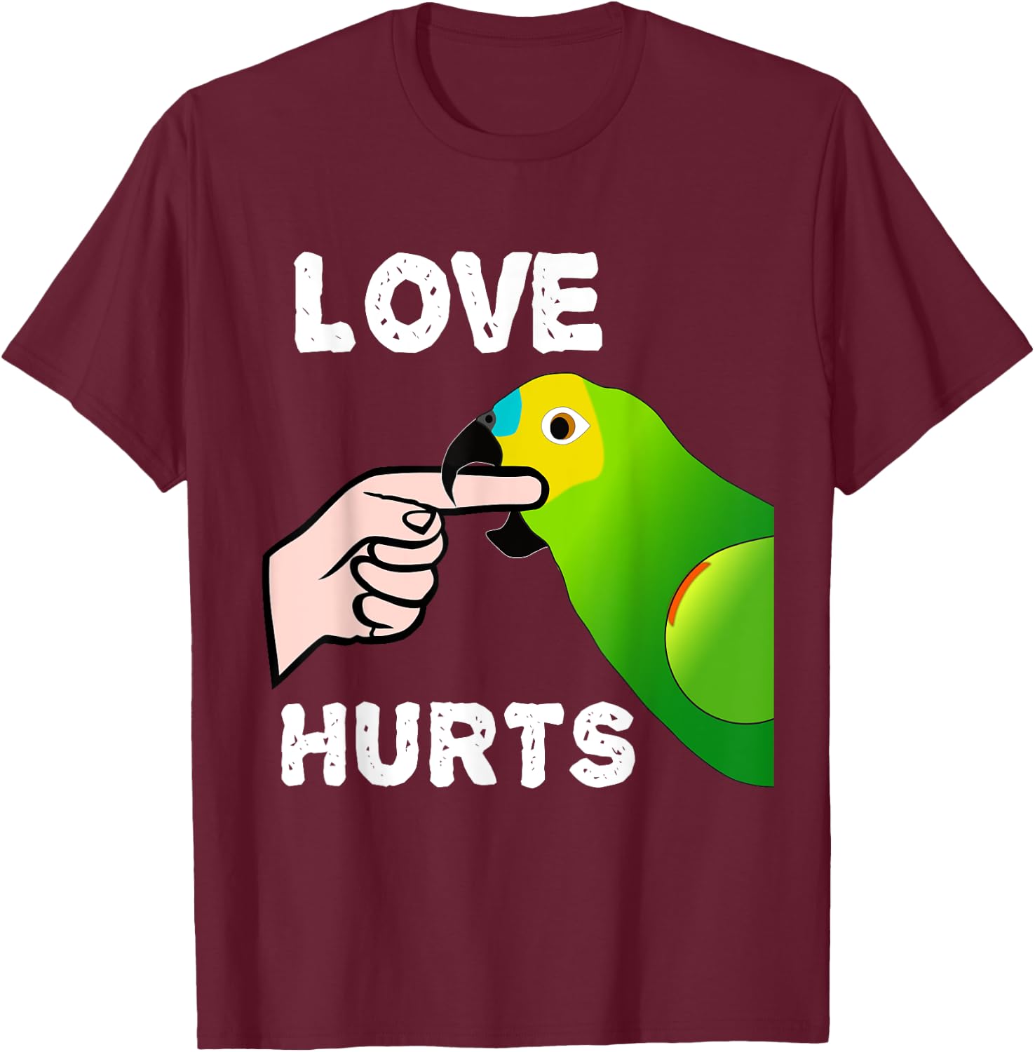 Love Hurts Blue Fronted Amazona Parrot T-Shirt - T-Shirt | Maroon