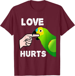 Love Hurts Blue Fronted Amazona Parrot T-Shirt - T-Shirt | Maroon