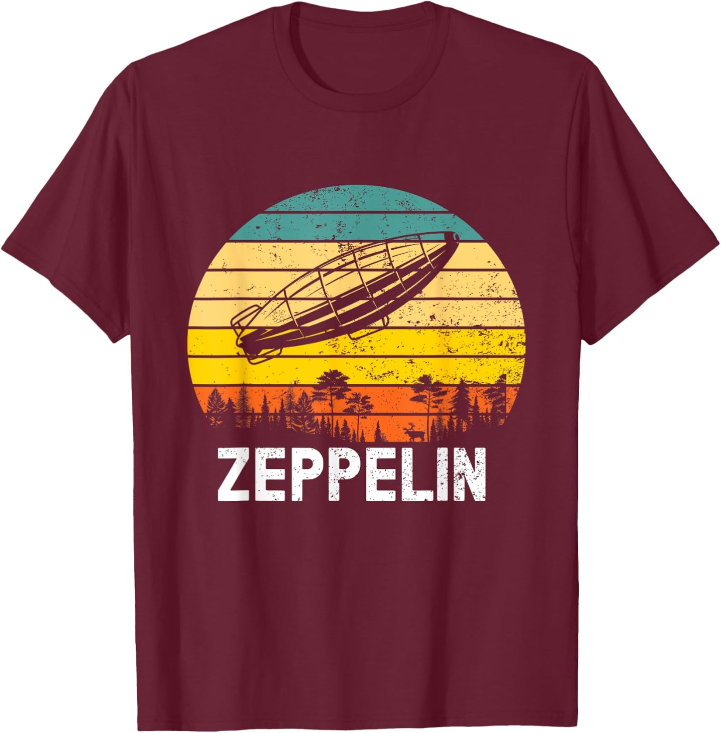 Retro Zeppelin 70s Dirigible Blimp Airship Zepelin Zepplin T-Shirt - T-Shirt | Maroon