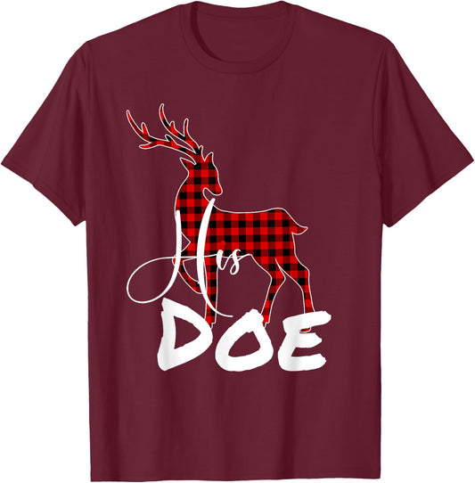 Funny Couples Christmas pj Pajamas His Doe T-Shirt - T-Shirt | Maroon