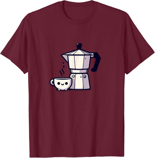 Pretty Italian Coffee Mocha Kawaii Cottagecore Aesthetic , Black, S T-Shirt - T-Shirt | Maroon