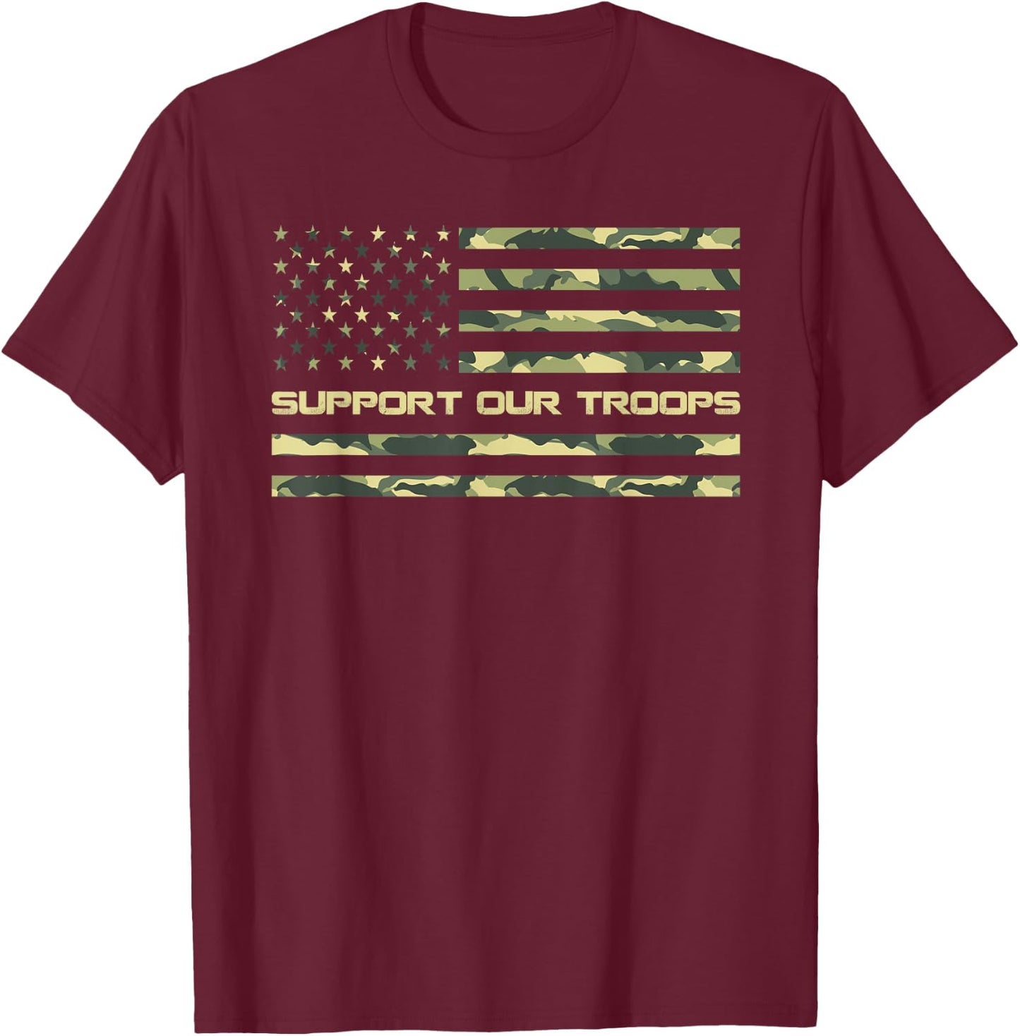 Support Our Troops Military Camo Flag T-Shirt - T-Shirt | Maroon