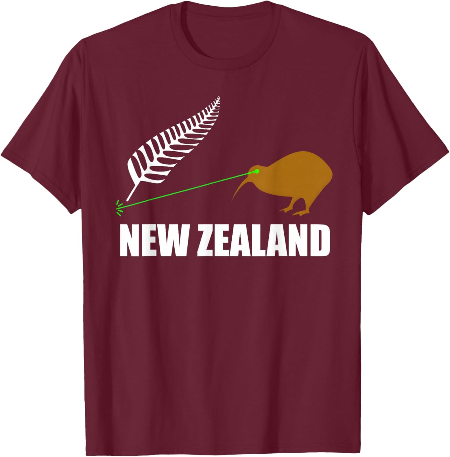 Laser Kiwi Flag New Zealand Flag T-Shirt - T-Shirt | Maroon