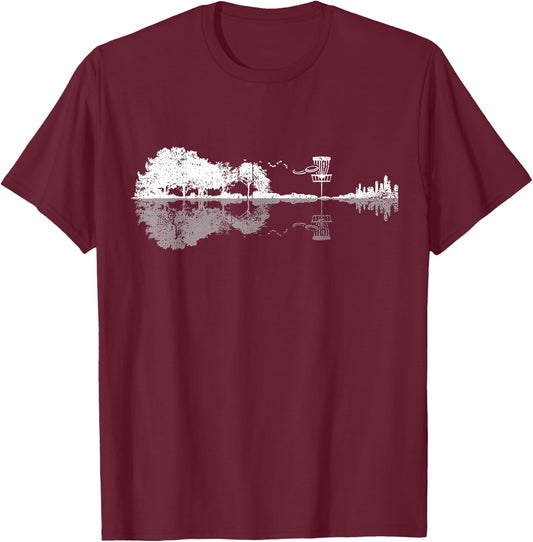 Disc Golf Sunset Guitar Guitarist Player Golfing Golfer T-Shirt - T-Shirt | Maroon