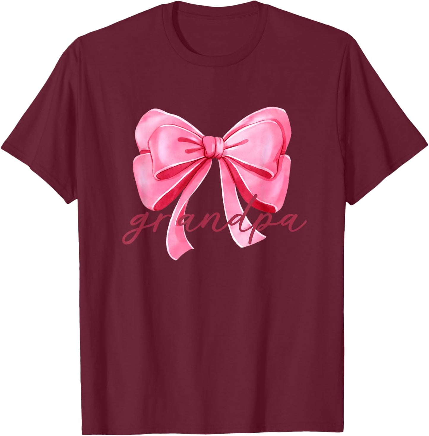 Grandpa Pink Bow Birthday Baby Shower Family Pink Ribbon T-Shirt - T-Shirt | Maroon