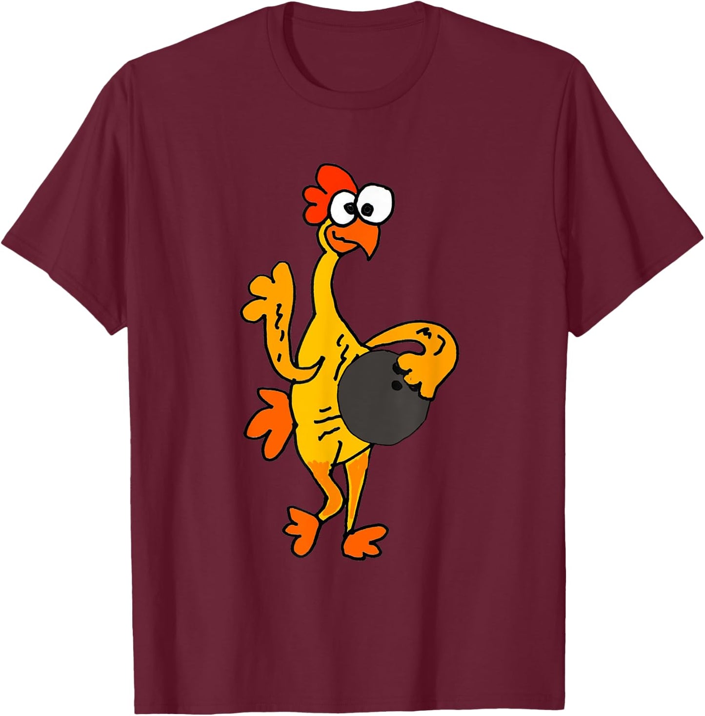 SmileteesSports Funny Rubber Chicken Bowling T-Shirt - T-Shirt | Maroon