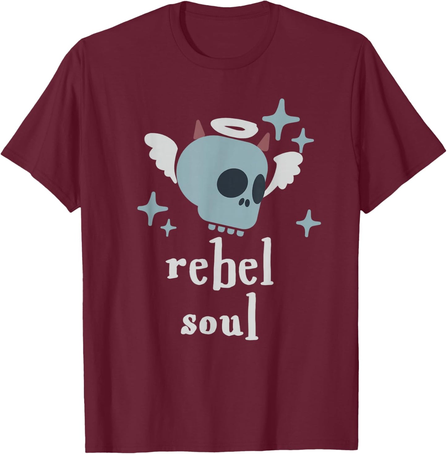 Rebel Soul Flying Skull Gen Z Funny Adult Humor Sassy Retro T-Shirt - T-Shirt | Maroon