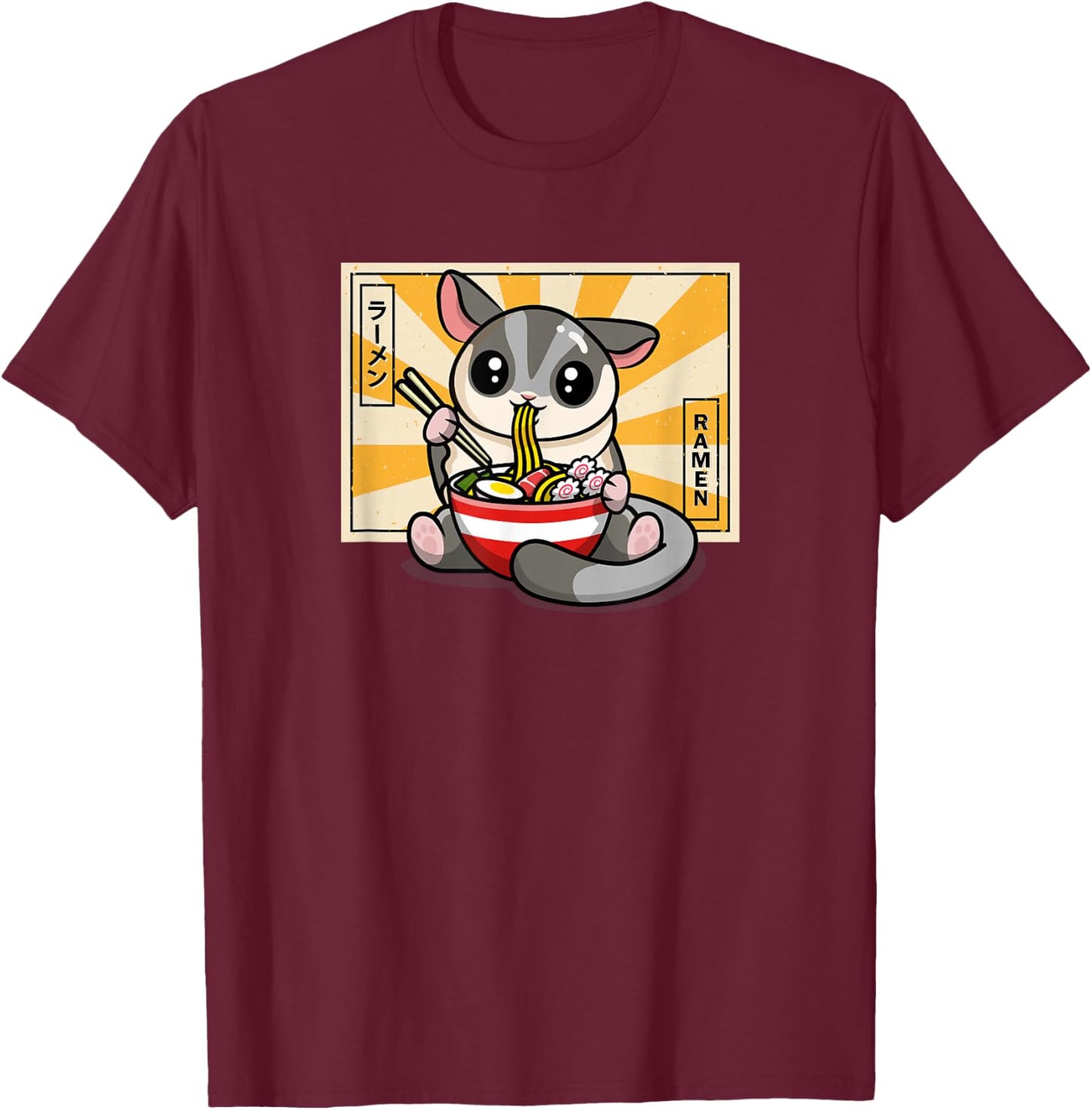 Girls Cute Kawaii Japanese Ramen Sugar Glider Lover T-Shirt - T-Shirt | Maroon