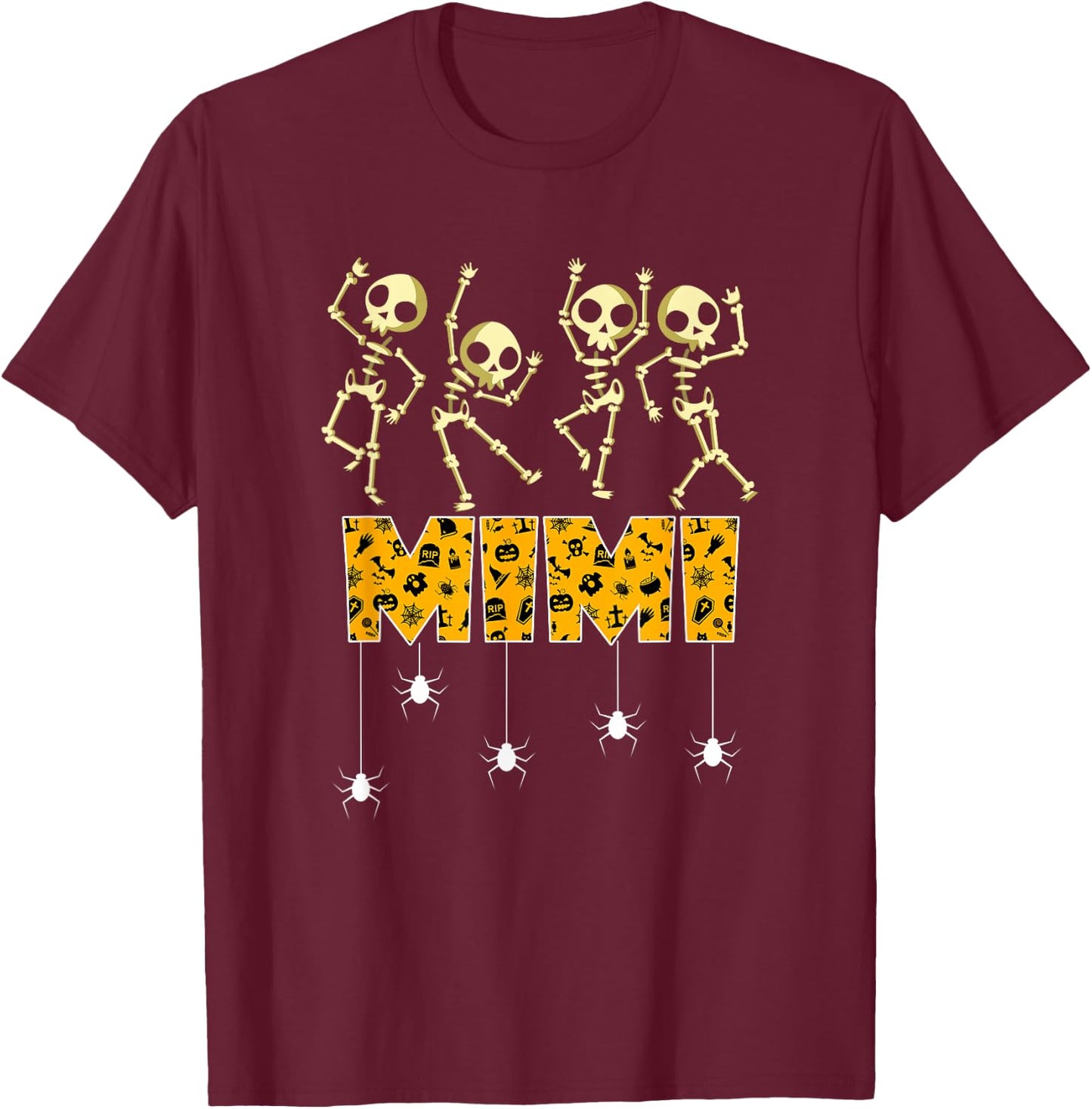 Spooky Skeleton Halloween Mimi Grandma T-Shirt - T-Shirt | Maroon