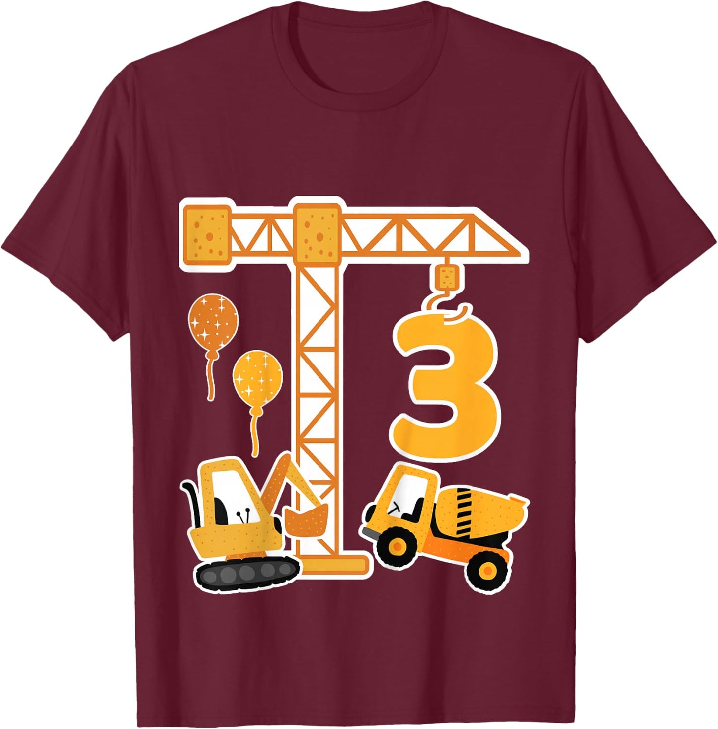 Child 3rd Birthday Excavator 3 Years Construction Boy T-Shirt - T-Shirt | Maroon