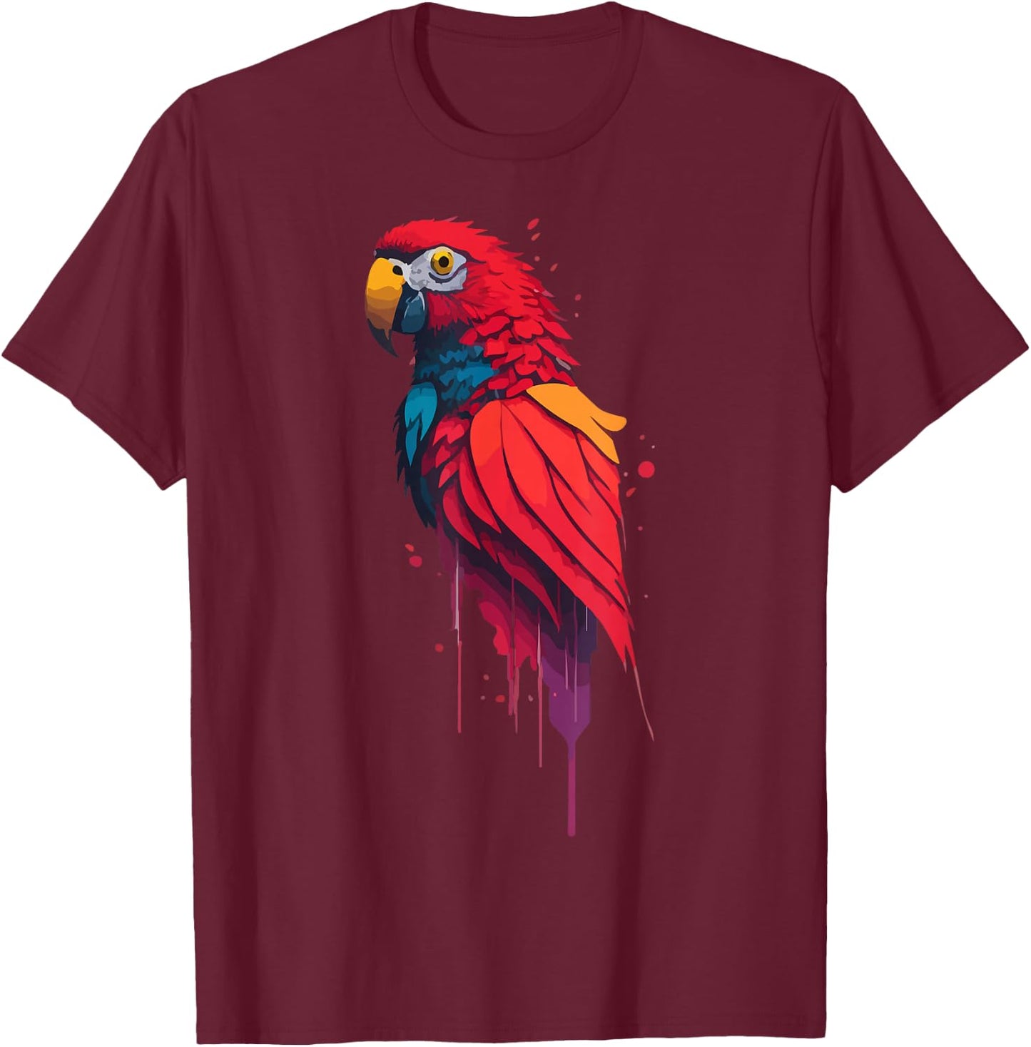 Colorful Parrot Watercolor T-Shirt - T-Shirt | Maroon