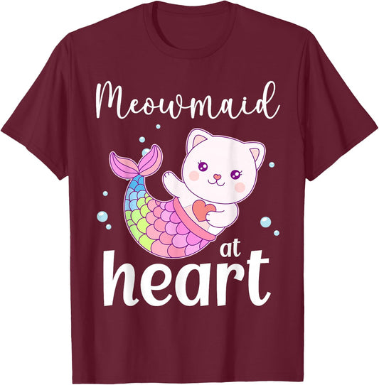 Mercat Moewmaid Mermaid Cat T-Shirt - T-Shirt | Maroon