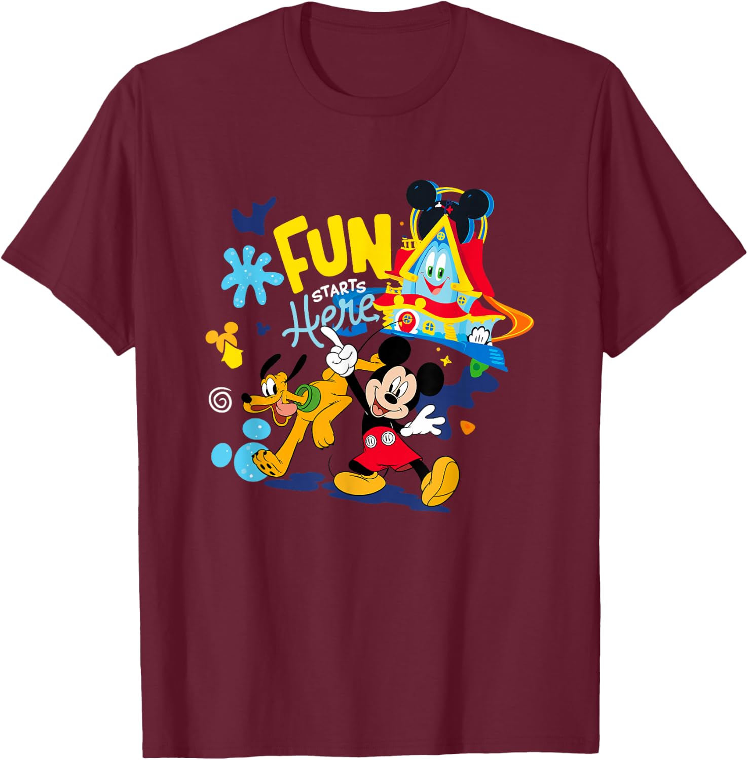 Disney Mickey And Friends Fun Starts Here Funhouse Group T-Shirt - T-Shirt | Maroon