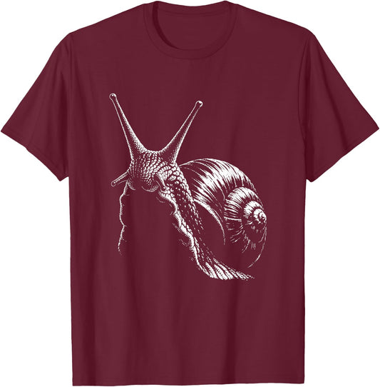 Snail Portrait Black and White T-Shirt - T-Shirt | Maroon