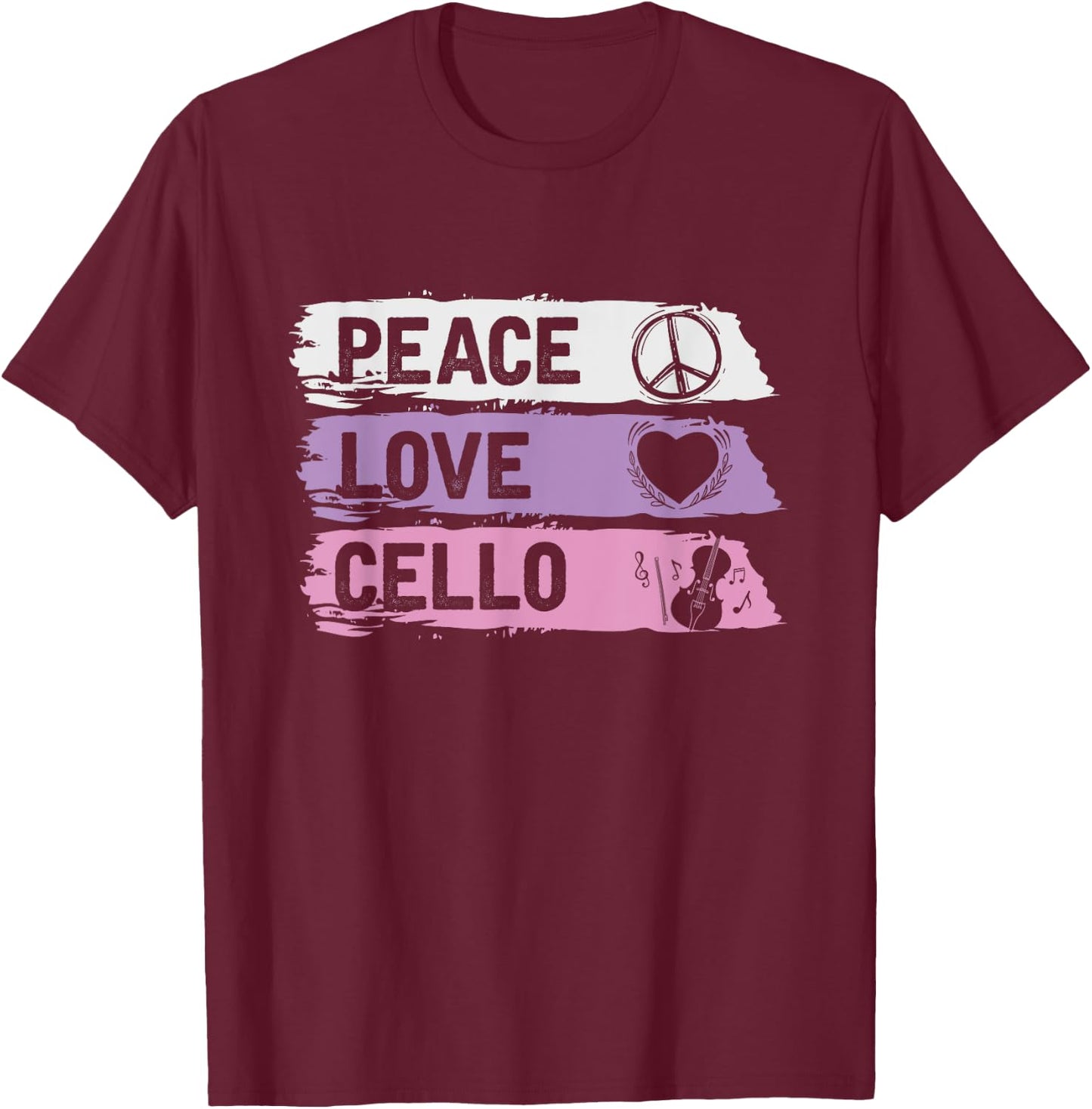 Hippie Cello Player Gift Peace Love Cello T-Shirt - T-Shirt | Maroon