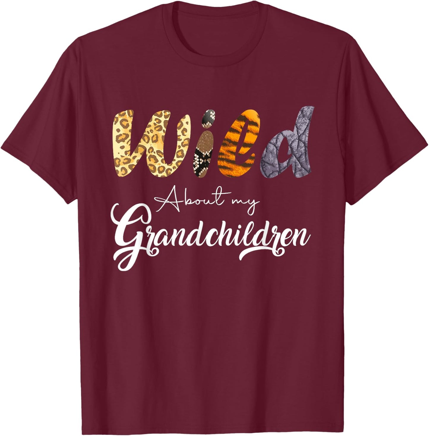 Family Grandparents Leopard Wild About My Grandchildren T-Shirt - T-Shirt | Maroon