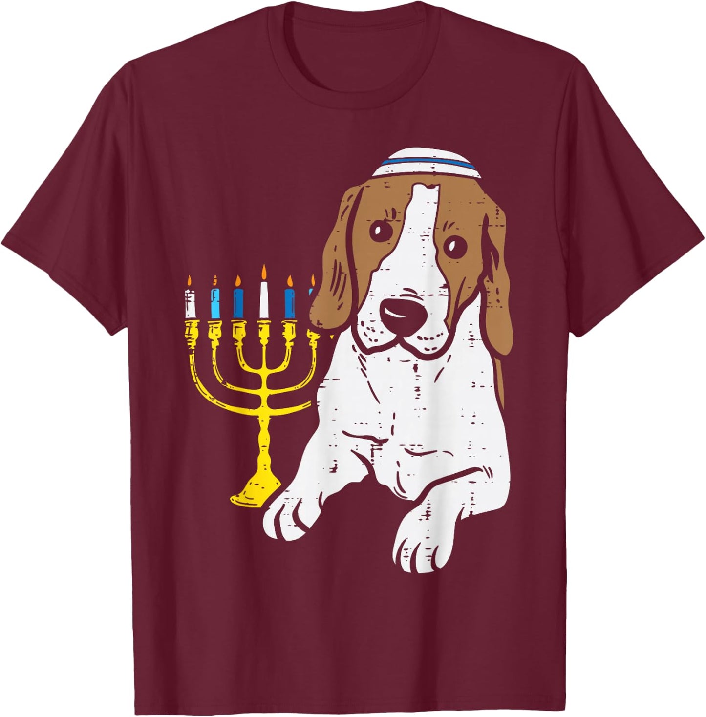 Jewish Beagle Dog Menorah Hanukkah Pajamas Chanukah PJs T-Shirt - T-Shirt | Maroon