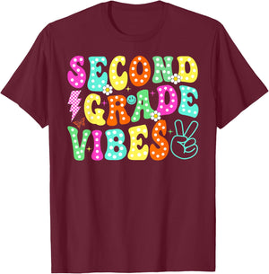 Second 2nd Grade Vibes Back To School Groovy Teacher Student T-Shirt - T-Shirt | Maroon
