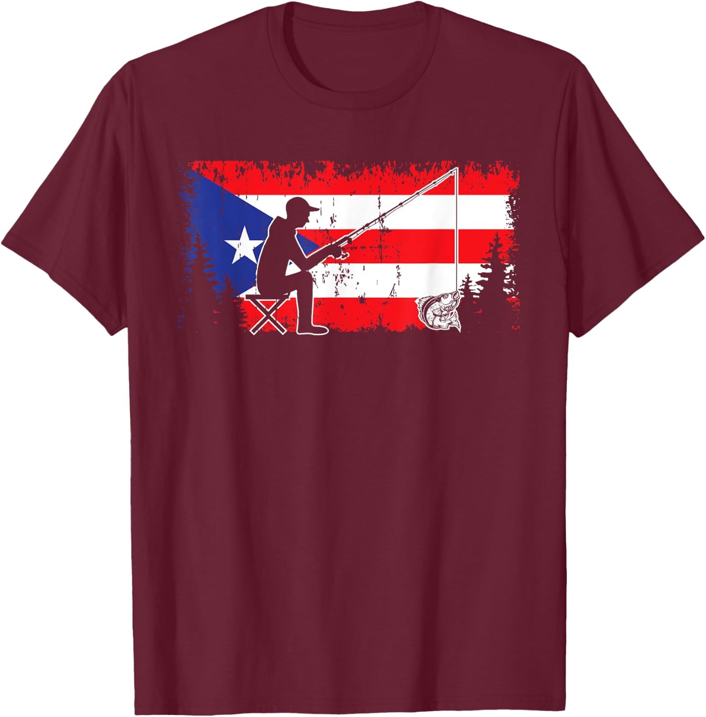 Puerto Rico Flag Cool Dad Fishing Design Fisherman Father T-Shirt - T-Shirt | Maroon