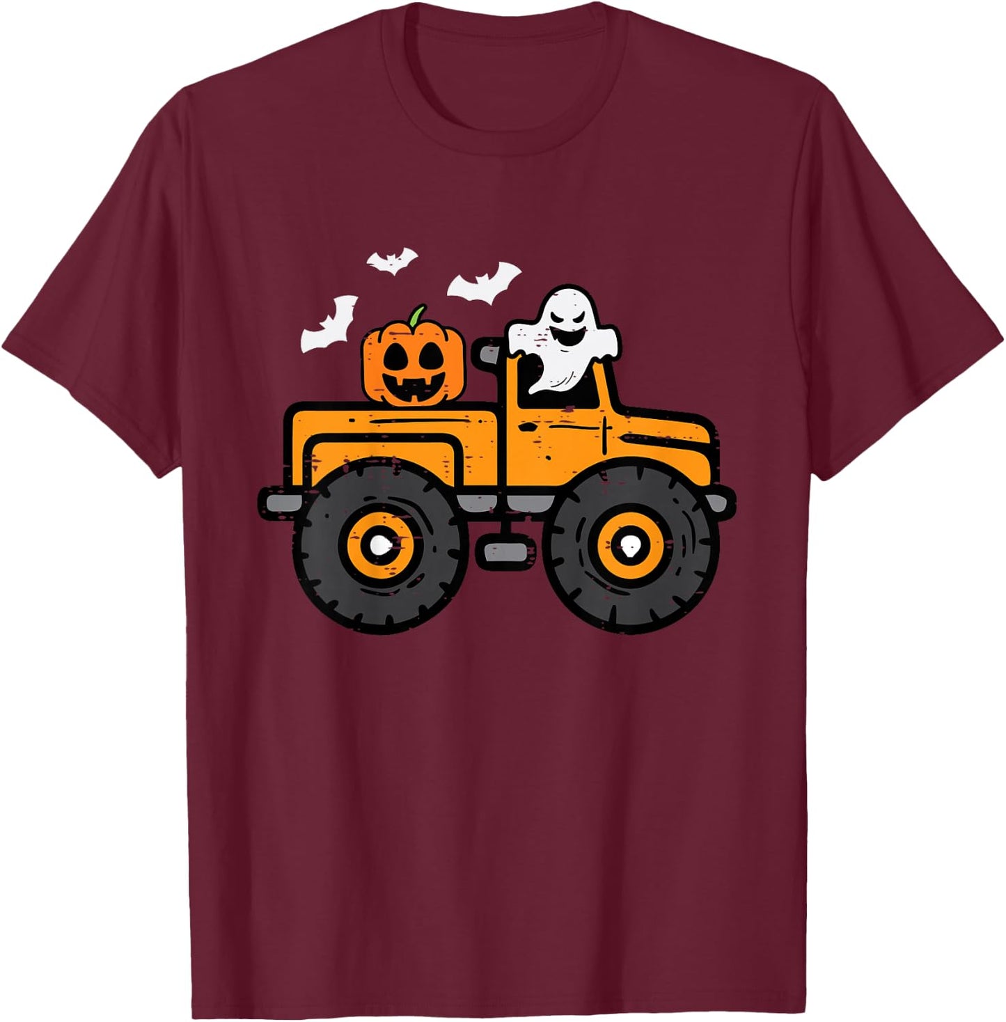 Kids Monster Truck Ghost Pumpkin Halloween Costume Toddler Boys T-Shirt - T-Shirt | Maroon