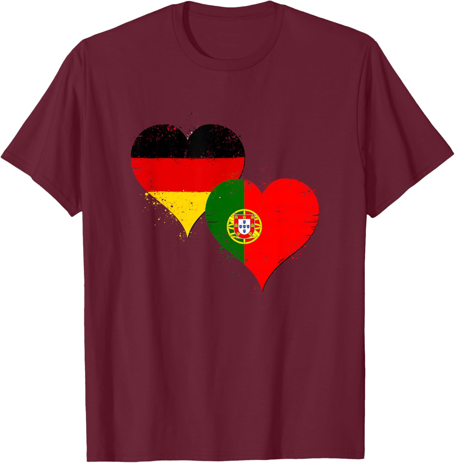 Cool Portugal Germany Flag for Portuguese German Fans Pride T-Shirt - T-Shirt | Maroon